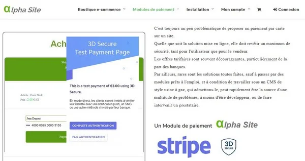 Stripe paiement 3D Secure